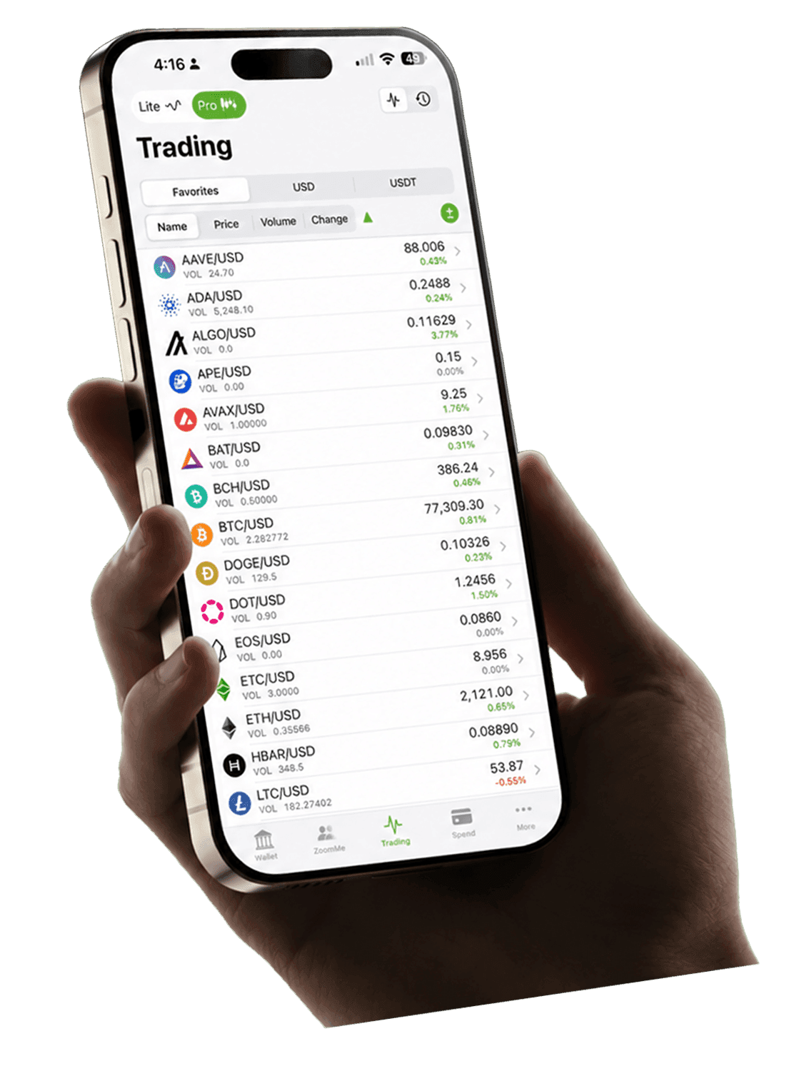 CoinZoom app trading screen