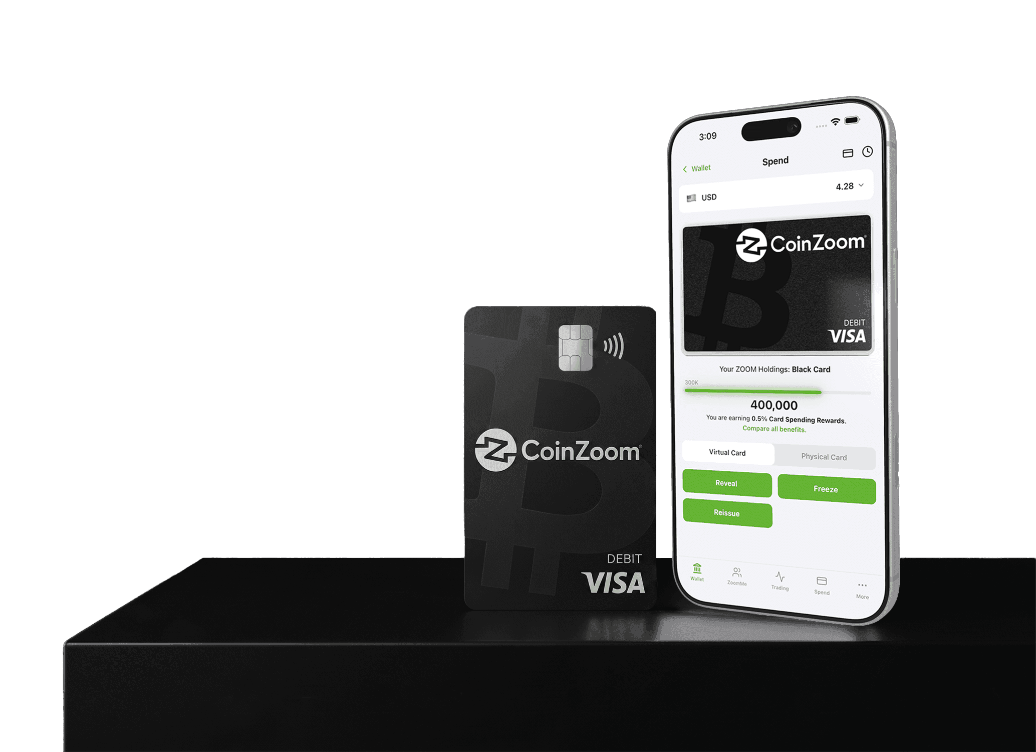 CoinZoom Black Visa Card and mobile app